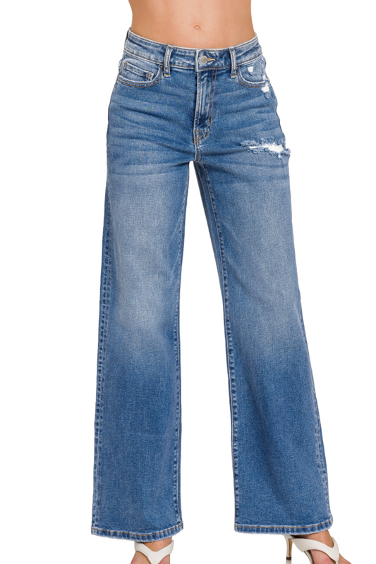 High Waist Straight Leg Denim Stretch