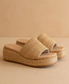 The Taniya | Toffee Embroidered Raffia Platform Slide