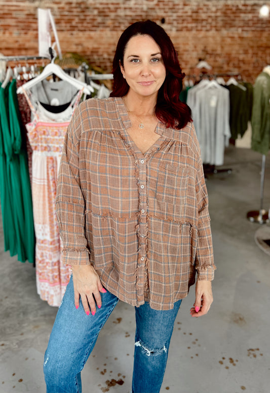 Washed Plaid Top