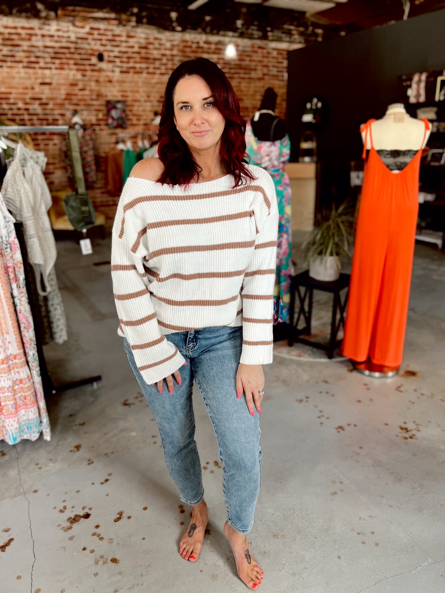 Striped Ribbed Sweater - Ivory