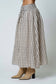 PLAID SMOCKED WAIST BUTTON DOWN MIDI SKIRT: LIGHT KHAKI MULTI