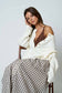 PLAID SMOCKED WAIST BUTTON DOWN MIDI SKIRT: LIGHT KHAKI MULTI