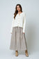 PLAID SMOCKED WAIST BUTTON DOWN MIDI SKIRT: LIGHT KHAKI MULTI