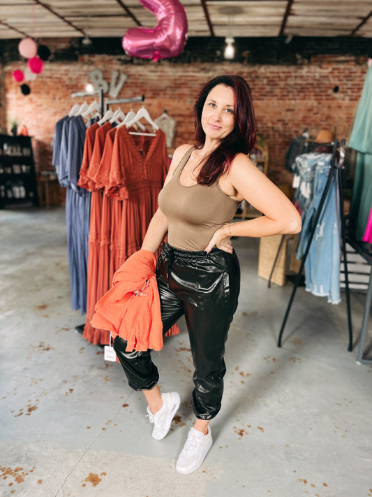 Faux Leather Joggers